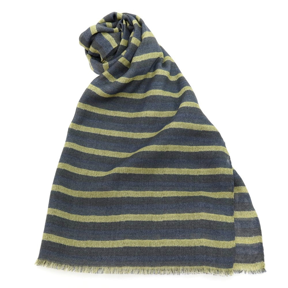 【新品】アーディーアンドシー AD&C 1956 ウール ボーダー プリント ストール ネイビーxグリーン【 F 】【 状態ランクN 】【 メンズ 】