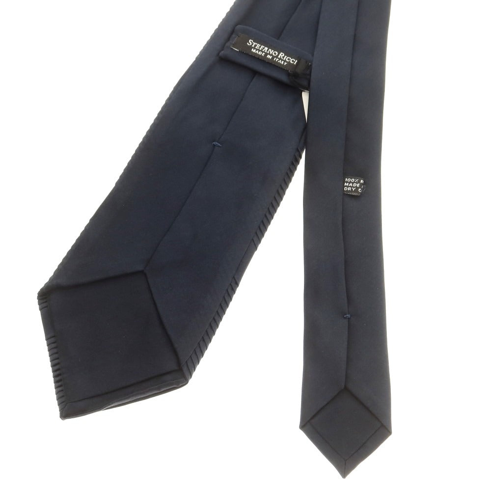【新品】ステファノリッチ STEFANO RICCI シルク プリーツ 無地ネクタイ ダークネイビー【 状態ランクN 】【 メンズ 】