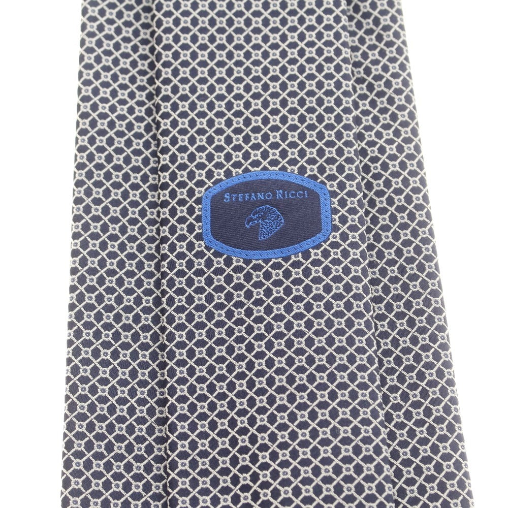【新品】ステファノリッチ STEFANO RICCI シルク 総柄ネクタイ ダークネイビーxホワイト【 状態ランクN 】【 メンズ 】