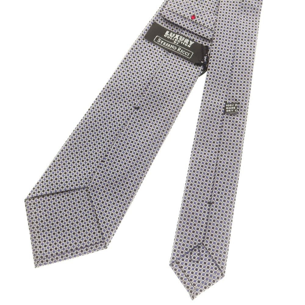 【新品】ステファノリッチ STEFANO RICCI シルク 総柄ネクタイ ブラックxホワイト【 状態ランクN 】【 メンズ 】