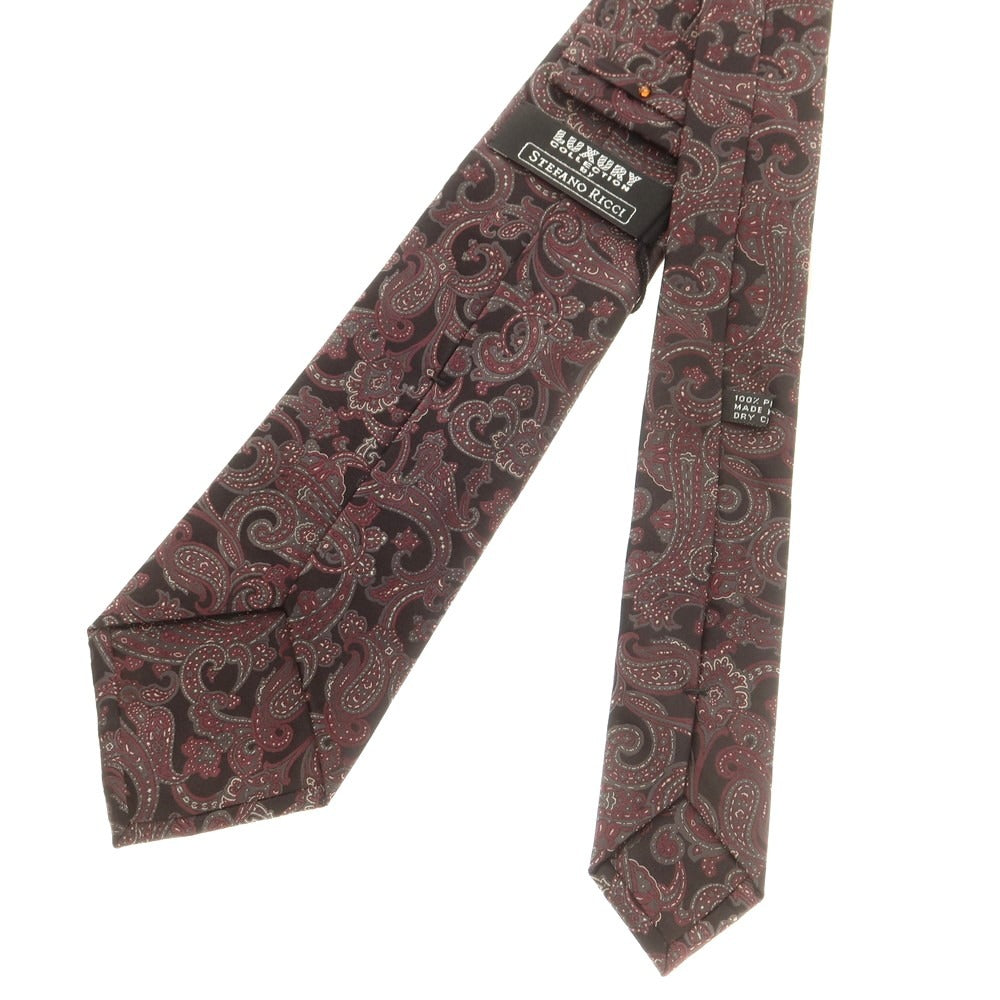 【新品】ステファノリッチ STEFANO RICCI シルク ペイズリー柄ネクタイ ブラックxワイン【 状態ランクN 】【 メンズ 】