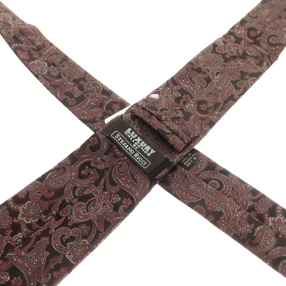 【新品】ステファノリッチ STEFANO RICCI シルク ペイズリー柄ネクタイ ブラックxワイン【 状態ランクN 】【 メンズ 】