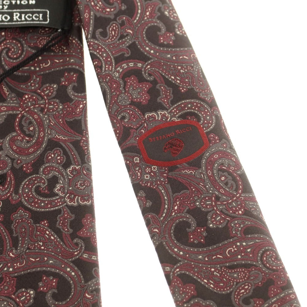 【新品】ステファノリッチ STEFANO RICCI シルク ペイズリー柄ネクタイ ブラックxワイン【 状態ランクN 】【 メンズ 】