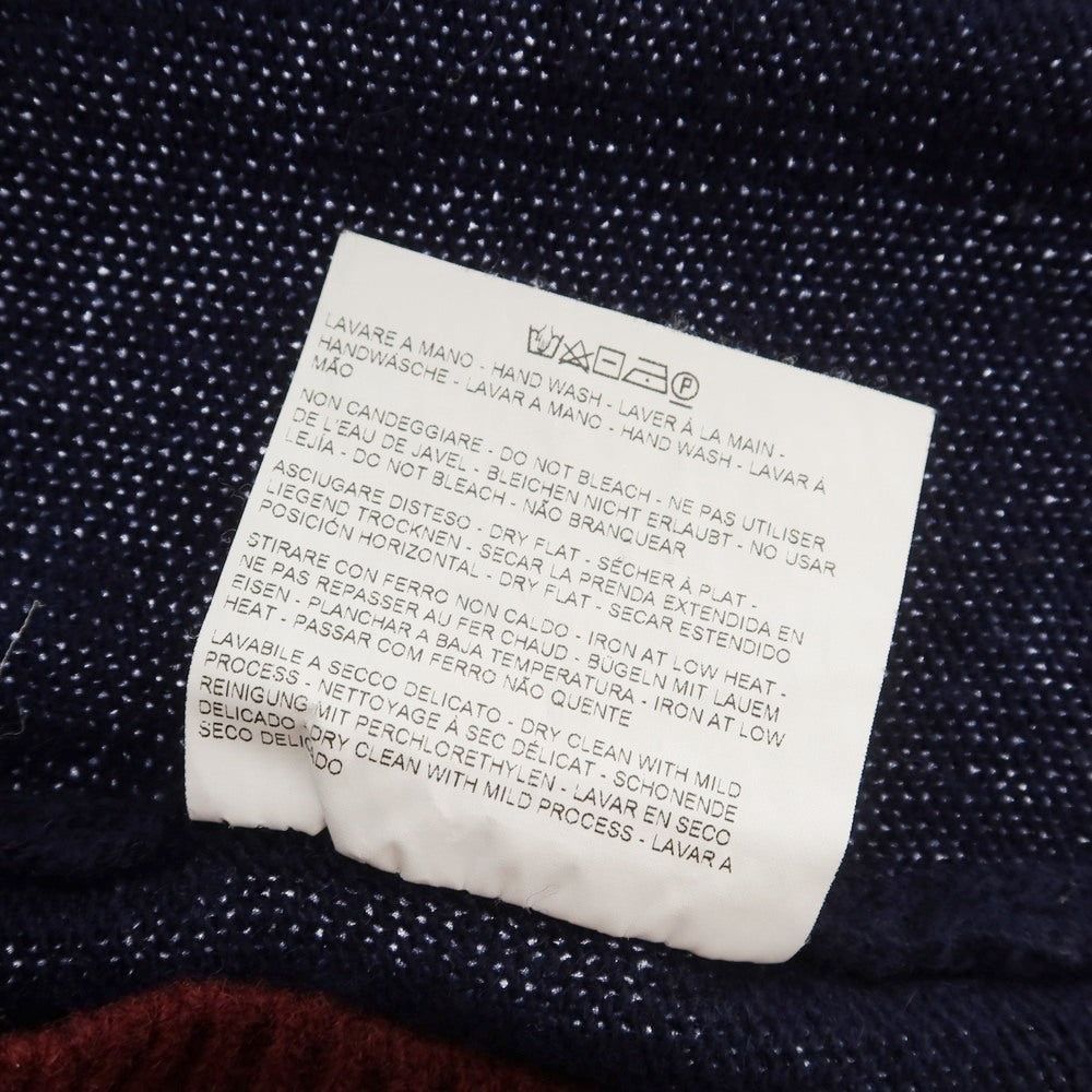 【中古】エトロ ETRO ウールカシミヤ クルーネック プルオーバーニット ネイビーxワインレッド【 M 】【 状態ランクC 】【 メンズ 】