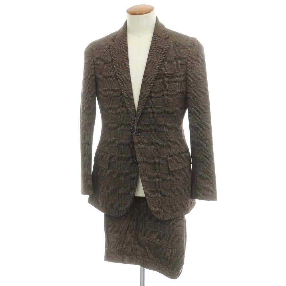 【中古】ワーカークロージングサプライ WORKER CLOTHING SUPPLY ポリエステルレーヨン チェック 2つボタンスーツ ブラウン【 M 】【 状態ランクB 】【 メンズ 】