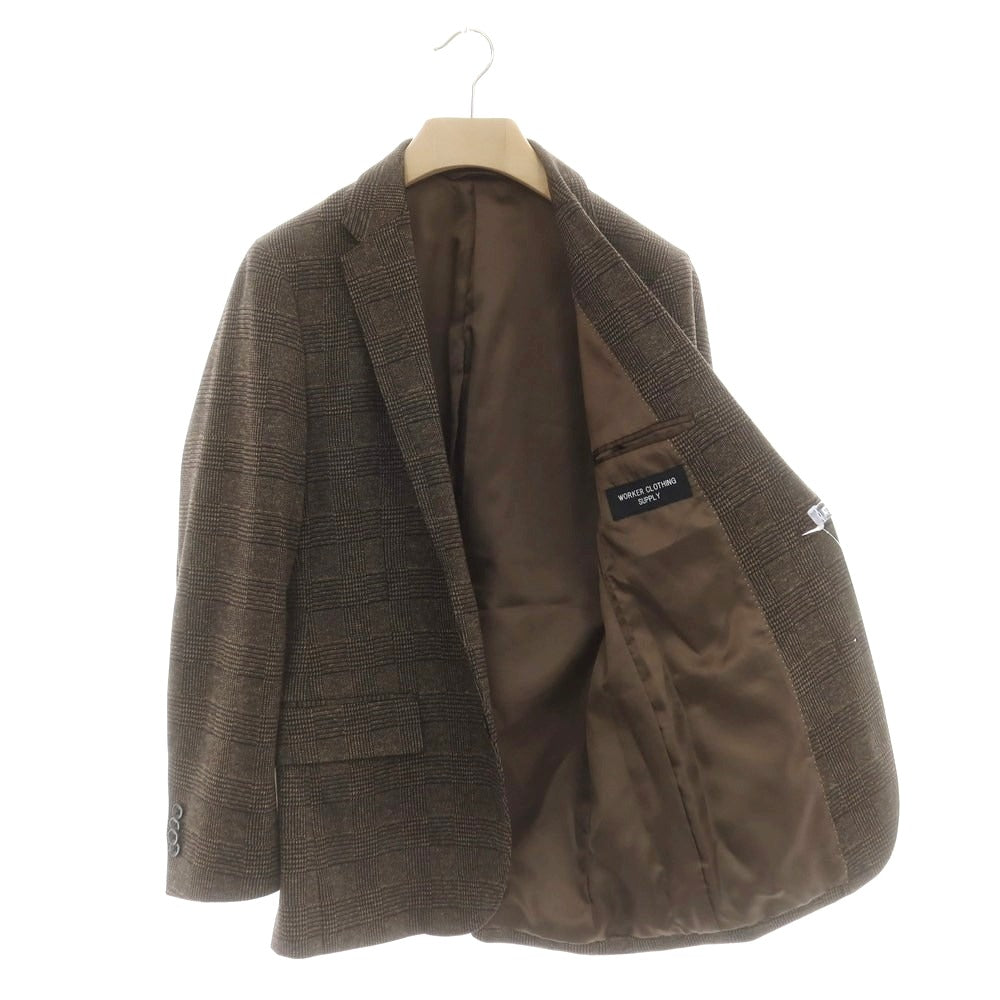 【中古】ワーカークロージングサプライ WORKER CLOTHING SUPPLY ポリエステルレーヨン チェック 2つボタンスーツ ブラウン【 M 】【 状態ランクB 】【 メンズ 】