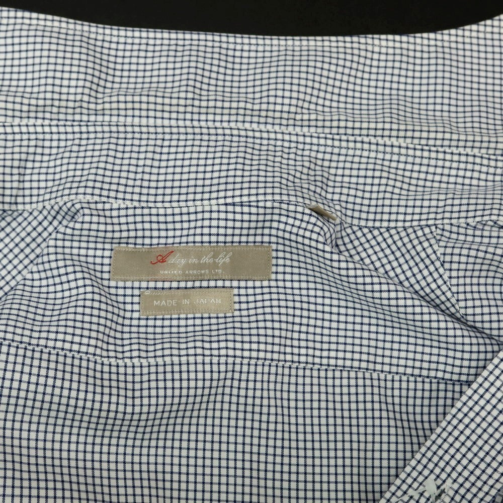 【中古】ア デイ イン ザ ライフ ユナイテッドアローズ a day in the life united arrows コットン チェック ホリゾンタルカラー カジュアルシャツ ネイビーxホワイト【 38 】【 状態ランクC 】【 メンズ 】