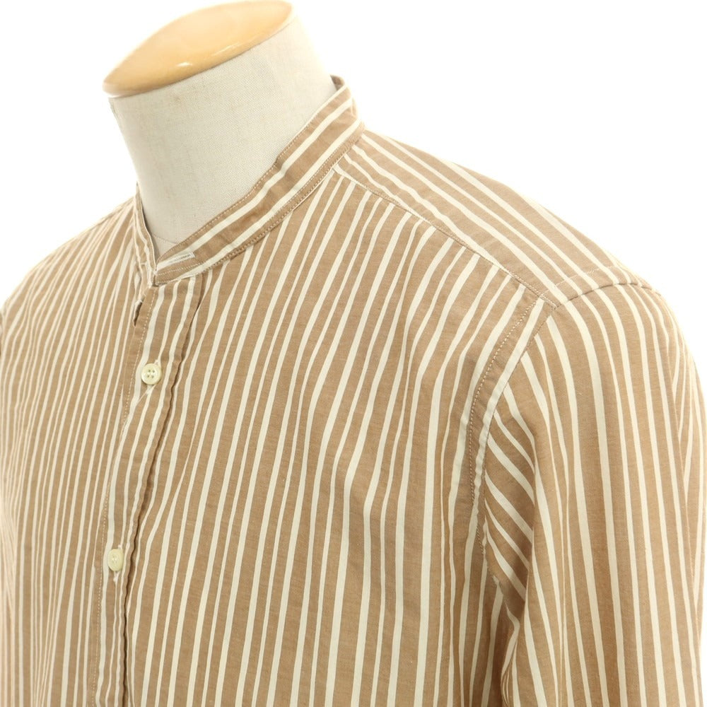 【中古】【未使用】ベヴィラクア BEVILACQUA コットン ストライプ バンドカラー カジュアルシャツ ブラウンxホワイト【 S 】【 状態ランクS 】【 メンズ 】