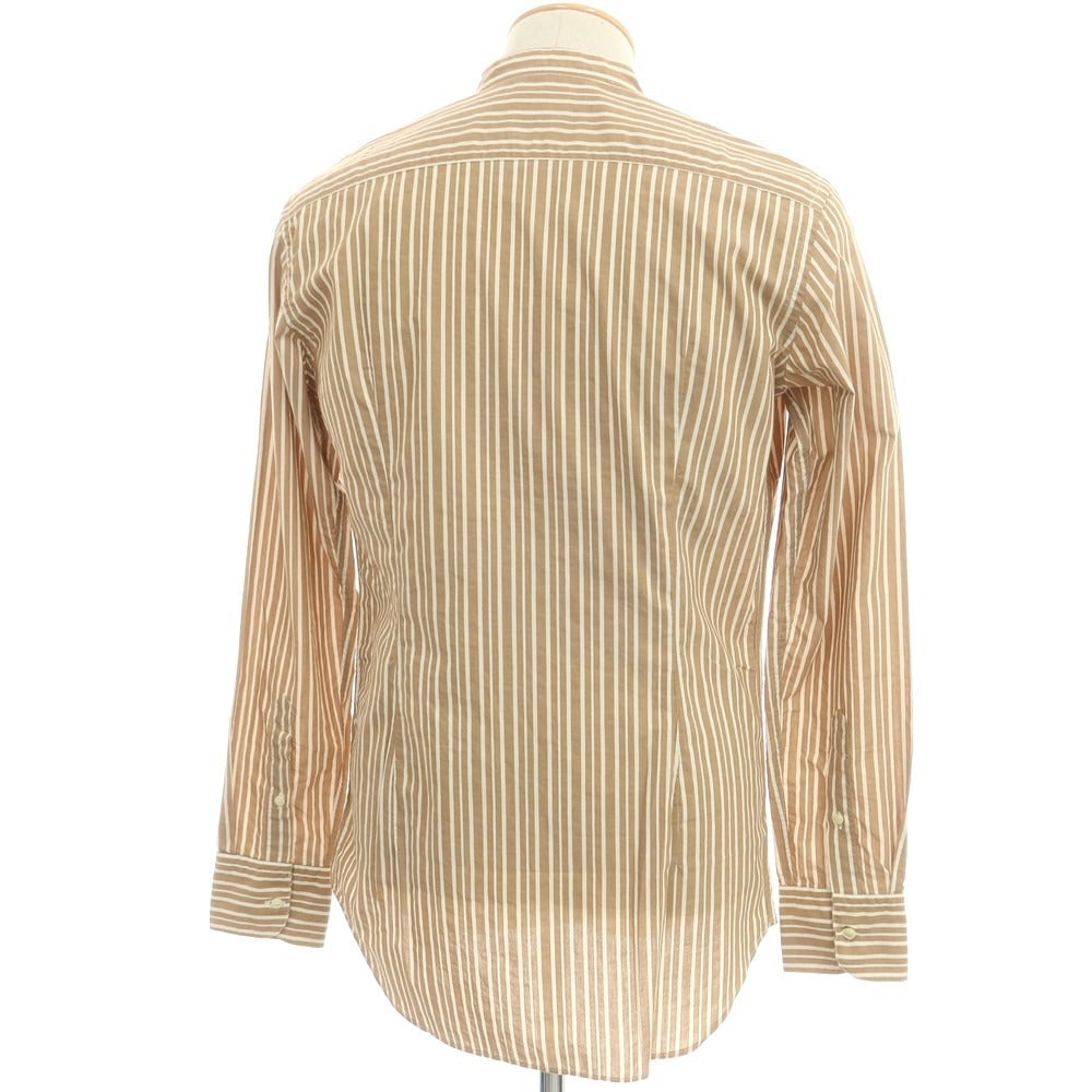 【中古】【未使用】ベヴィラクア BEVILACQUA コットン ストライプ バンドカラー カジュアルシャツ ブラウンxホワイト【 S 】【 状態ランクS 】【 メンズ 】