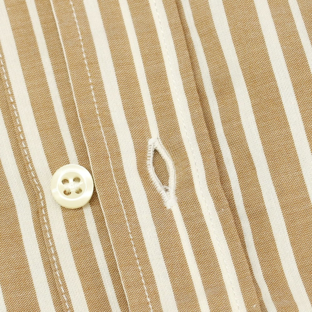 【中古】【未使用】ベヴィラクア BEVILACQUA コットン ストライプ バンドカラー カジュアルシャツ ブラウンxホワイト【 S 】【 状態ランクS 】【 メンズ 】