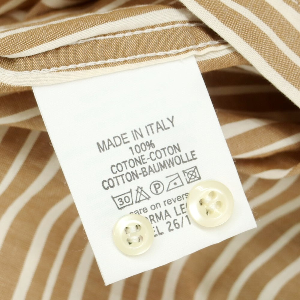 【中古】【未使用】ベヴィラクア BEVILACQUA コットン ストライプ バンドカラー カジュアルシャツ ブラウンxホワイト【 S 】【 状態ランクS 】【 メンズ 】