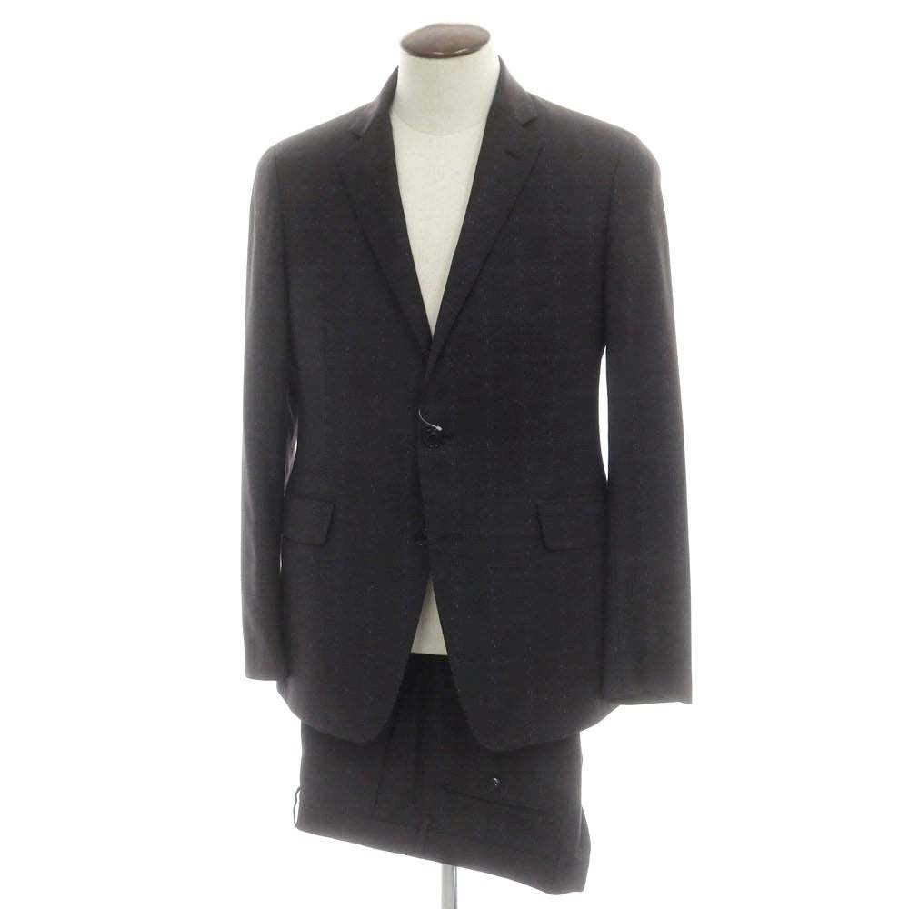 【中古】エトロ ETRO ウールカシミヤ チェック 2つボタンスーツ チャコールグレー系xブルー【 50 】【 状態ランクB 】【 メンズ 】