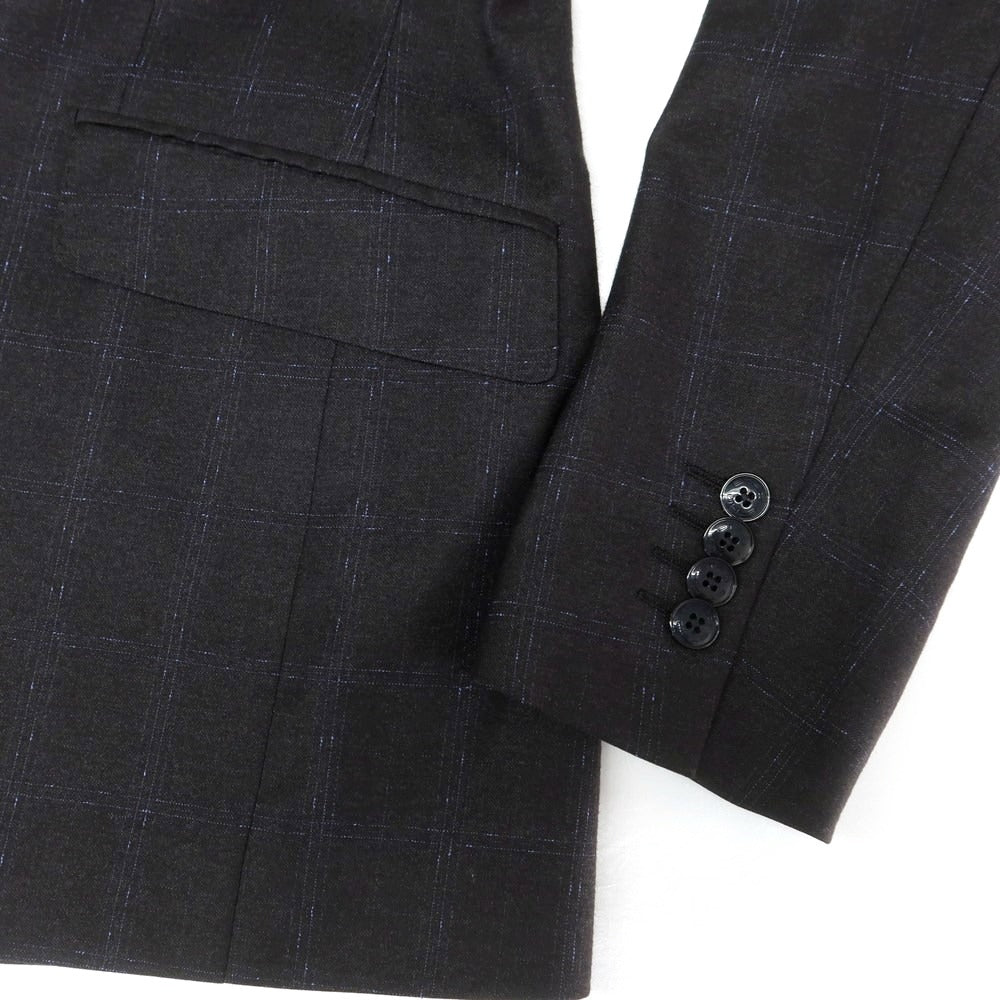 【中古】エトロ ETRO ウールカシミヤ チェック 2つボタンスーツ チャコールグレー系xブルー【 50 】【 状態ランクB 】【 メンズ 】