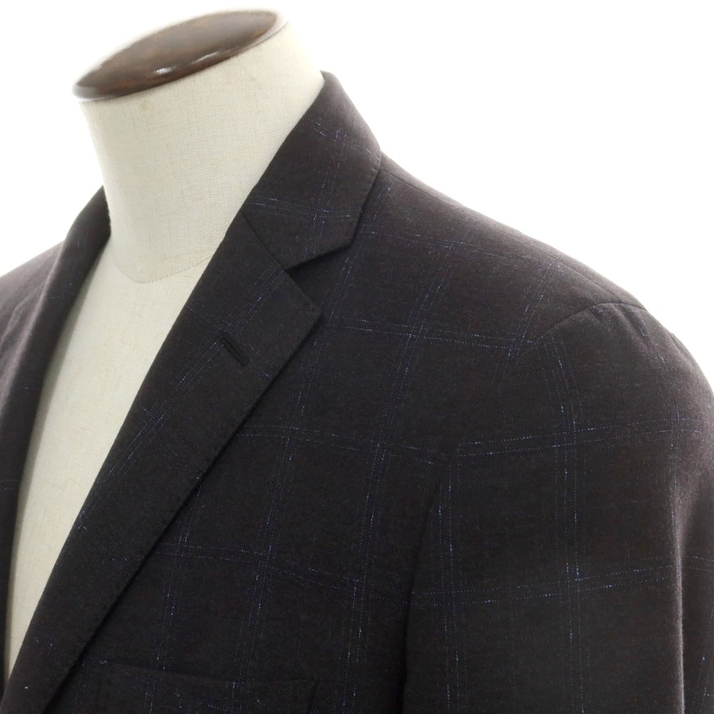 【中古】エトロ ETRO ウールカシミヤ チェック 2つボタンスーツ チャコールグレー系xブルー【 50 】【 状態ランクB 】【 メンズ 】