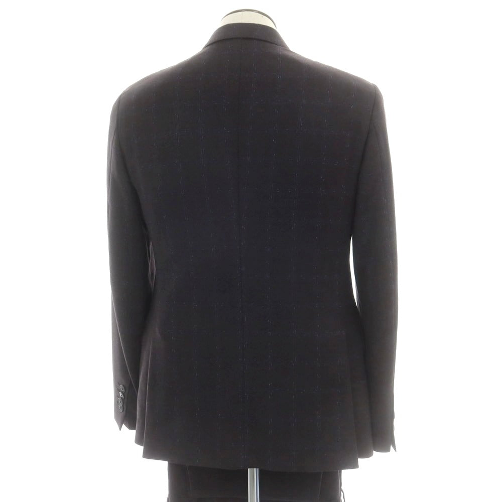 【中古】エトロ ETRO ウールカシミヤ チェック 2つボタンスーツ チャコールグレー系xブルー【 50 】【 状態ランクB 】【 メンズ 】