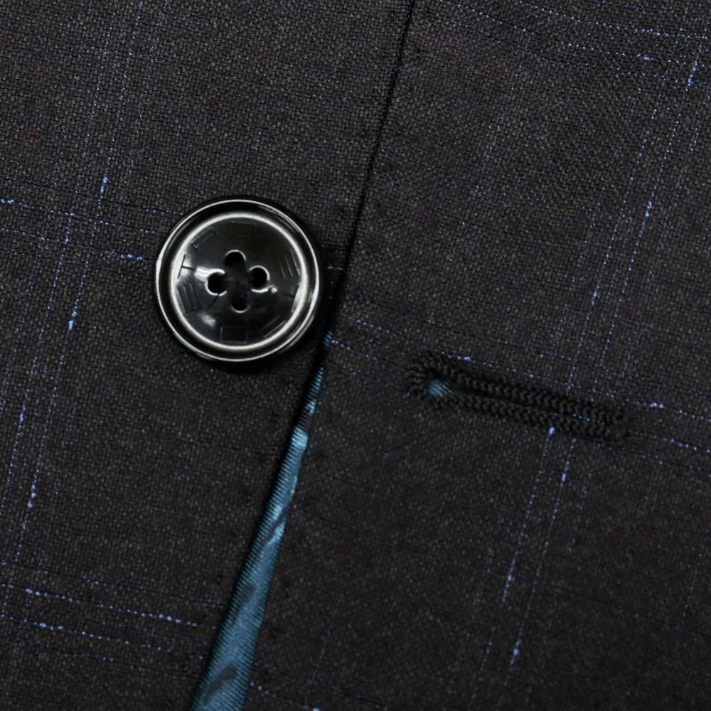 【中古】エトロ ETRO ウールカシミヤ チェック 2つボタンスーツ チャコールグレー系xブルー【 50 】【 状態ランクB 】【 メンズ 】