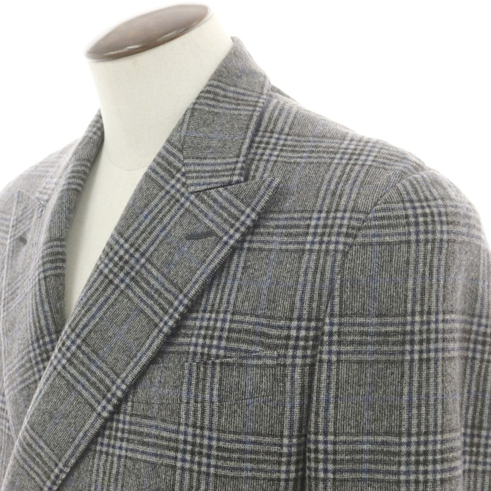 【中古】カルーゾ CARUSO ウール チェック ダブル テーラードジャケット グレーxネイビー【 50 】【 状態ランクC 】【 メンズ 】