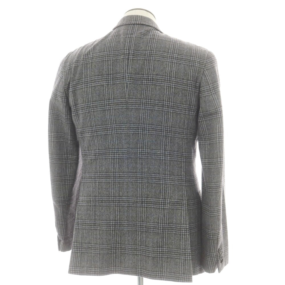 【中古】カルーゾ CARUSO ウール チェック ダブル テーラードジャケット グレーxネイビー【 50 】【 状態ランクC 】【 メンズ 】