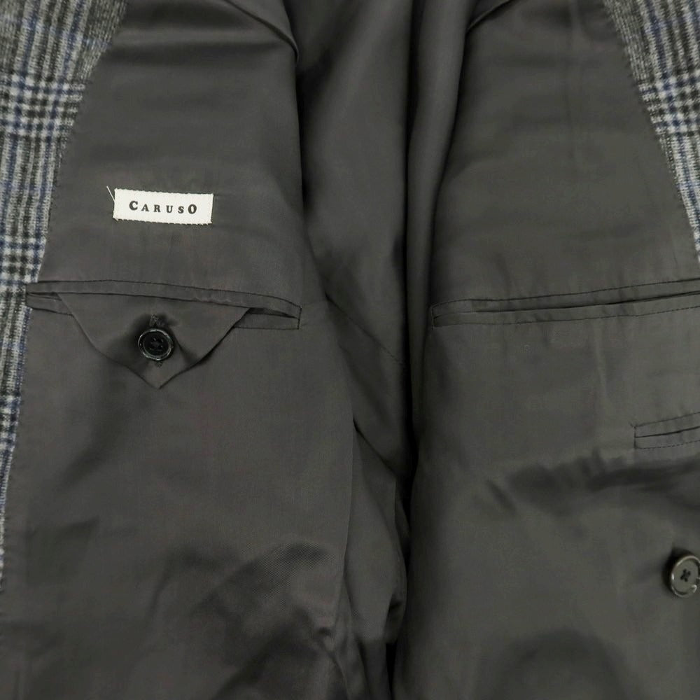 【中古】カルーゾ CARUSO ウール チェック ダブル テーラードジャケット グレーxネイビー【 50 】【 状態ランクC 】【 メンズ 】