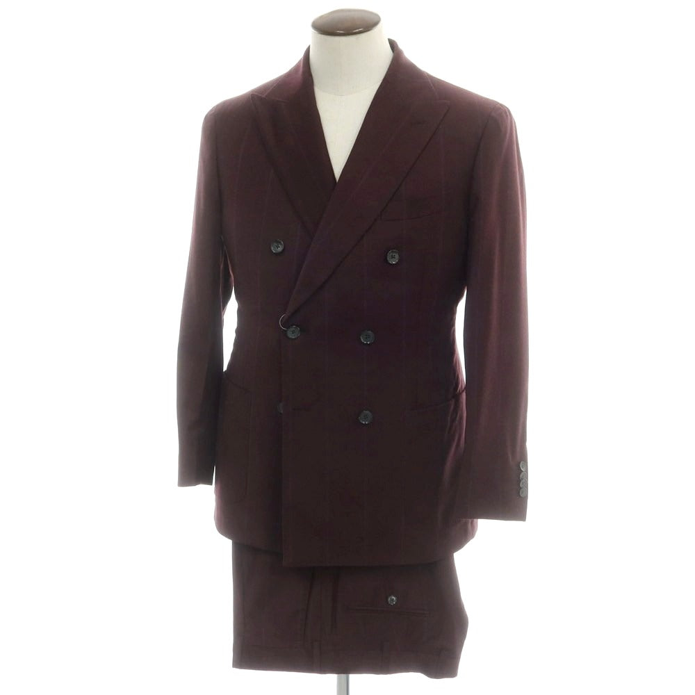 【中古】エルビーエム1911 L.B.M.1911 ストレッチウール ストライプ ダブルスーツ ボルドー【 52 】【 状態ランクA 】【 メンズ 】