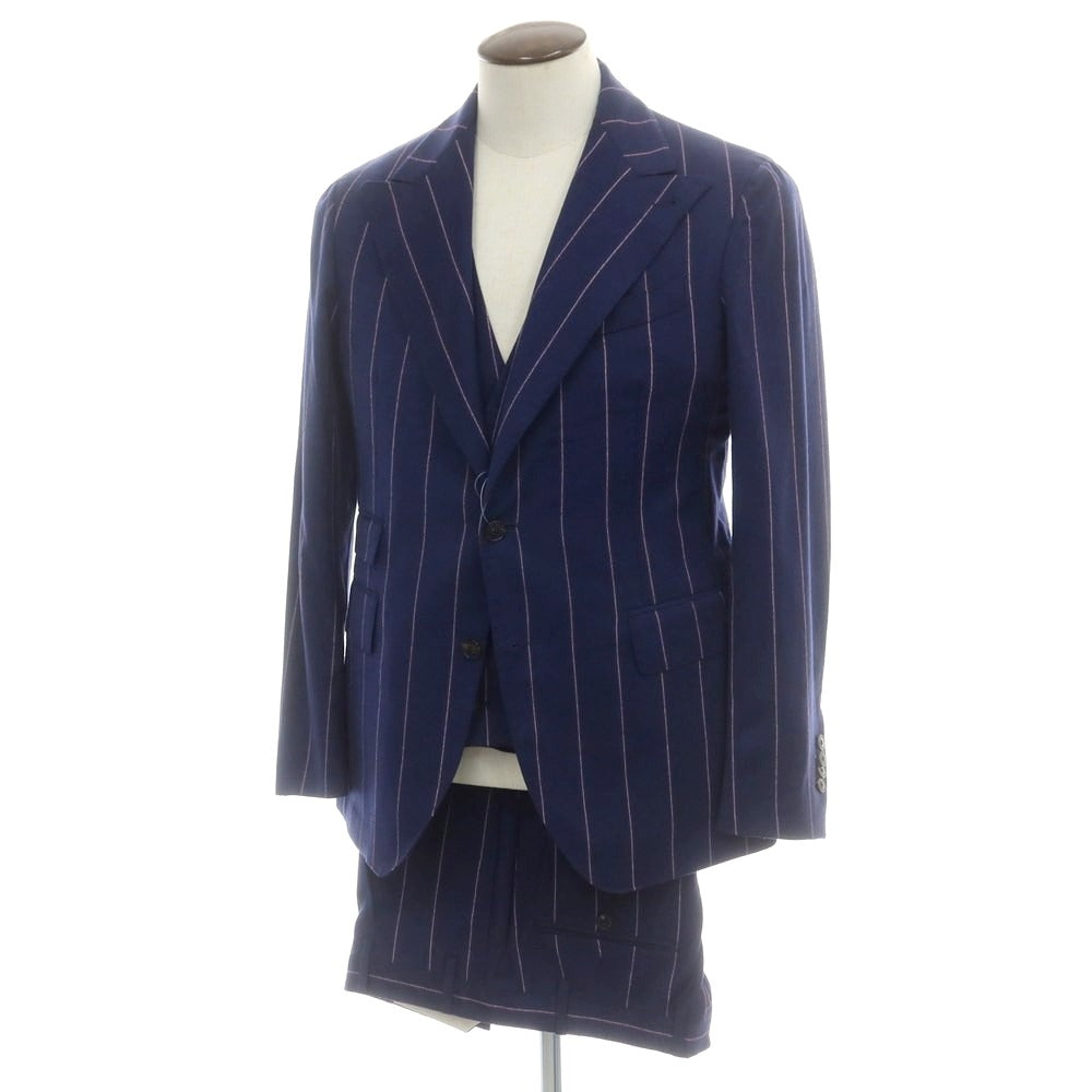 【中古】ガブリエレ パジーニ Gabriele Pasini ストレッチウール ストライプ スリーピース ダブルスーツ ネイビー【 50 】【 状態ランクB 】【 メンズ 】