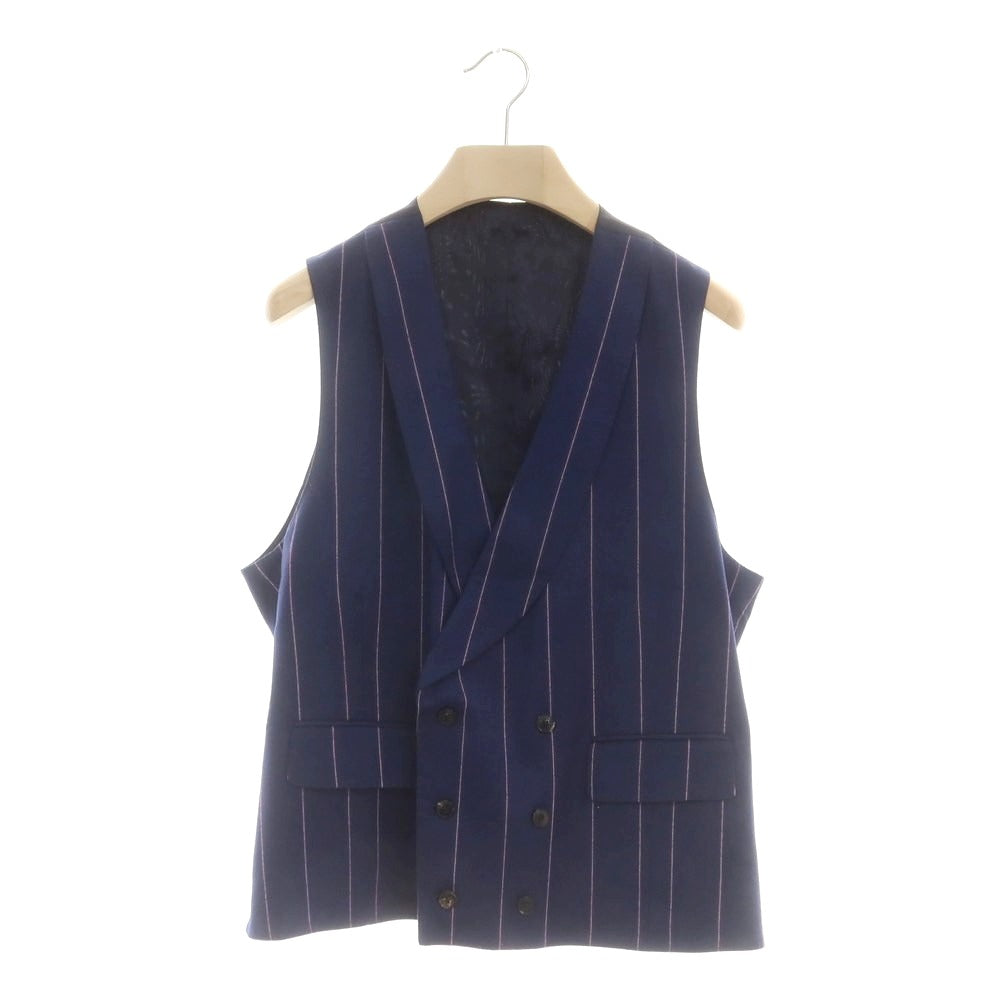 【中古】ガブリエレ パジーニ Gabriele Pasini ストレッチウール ストライプ スリーピース ダブルスーツ ネイビー【 50 】【 状態ランクB 】【 メンズ 】