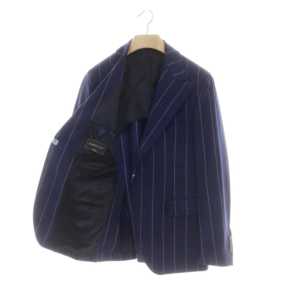 【中古】ガブリエレ パジーニ Gabriele Pasini ストレッチウール ストライプ スリーピース ダブルスーツ ネイビー【 50 】【 状態ランクB 】【 メンズ 】
