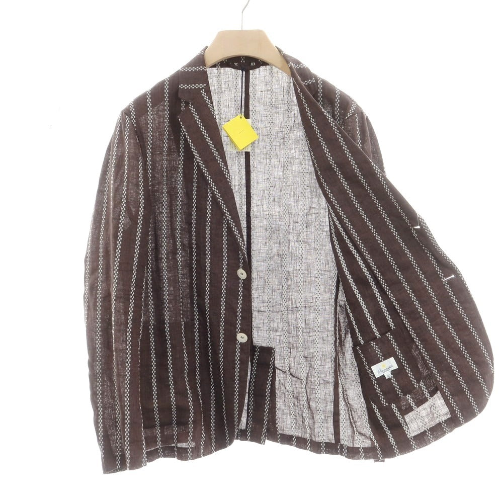 【中古】ジャンネット giannetto リネン ストライプ 2つボタンスーツ ブラウン【 上50/下48 】【 状態ランクB 】【 メンズ 】