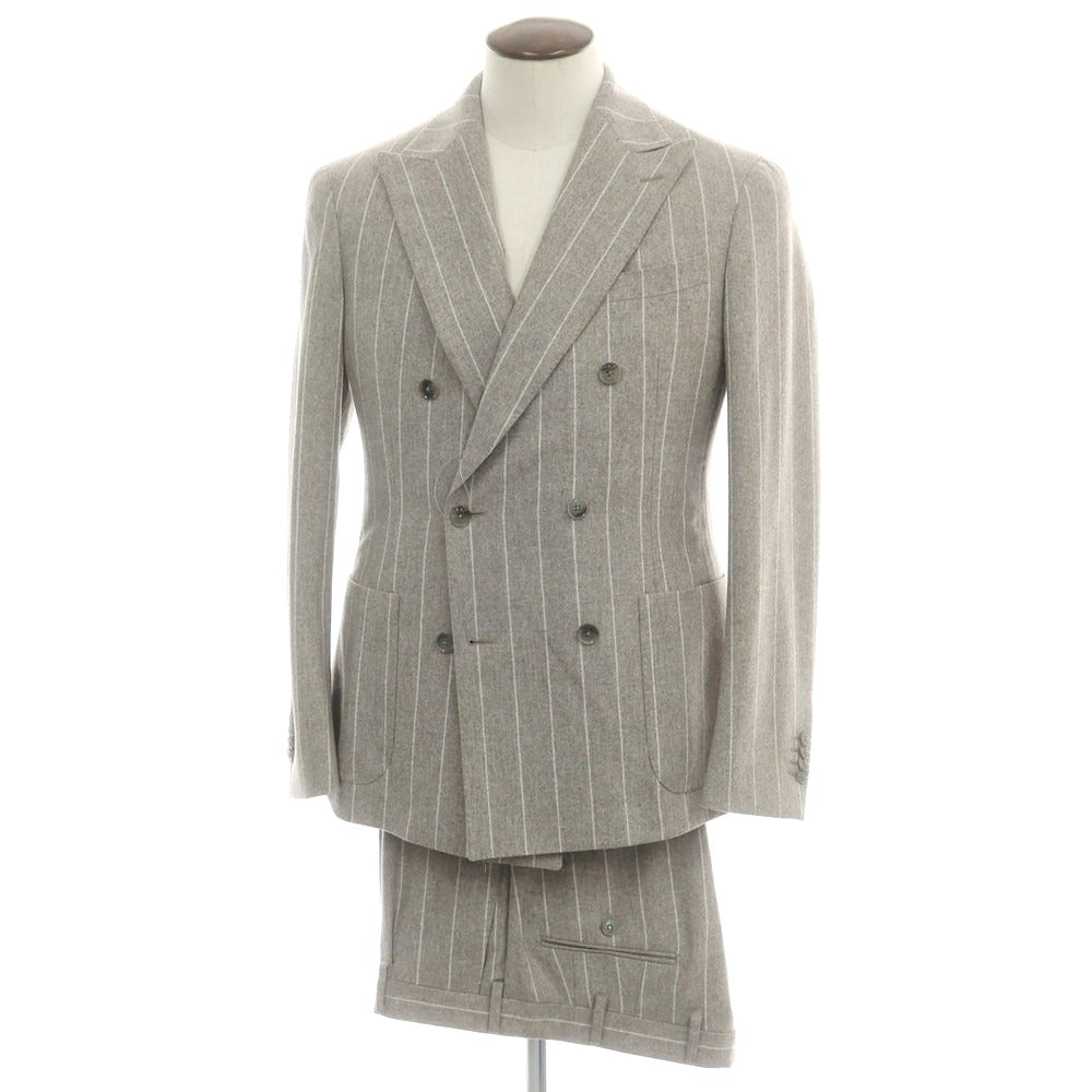 【中古】ルビアム LUBIAM ウール ストライプ ダブルスーツ グレージュ【 50 】【 状態ランクA 】【 メンズ 】