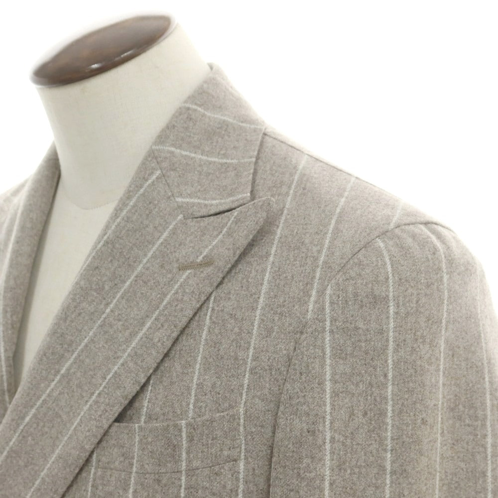 【中古】ルビアム LUBIAM ウール ストライプ ダブルスーツ グレージュ【 50 】【 状態ランクA 】【 メンズ 】