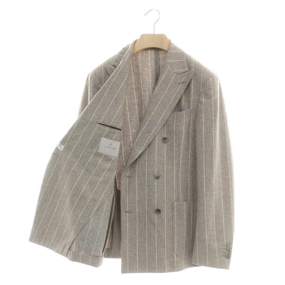 【中古】ルビアム LUBIAM ウール ストライプ ダブルスーツ グレージュ【 50 】【 状態ランクA 】【 メンズ 】