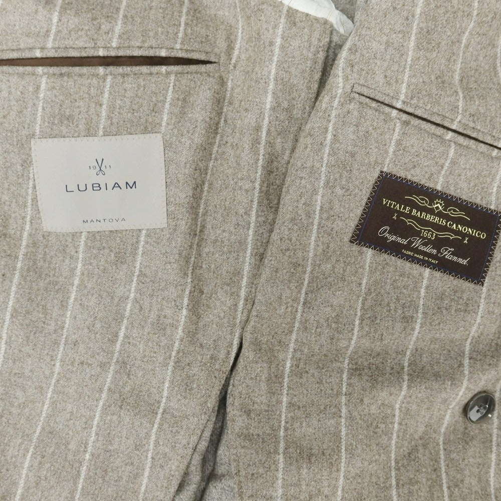 【中古】ルビアム LUBIAM ウール ストライプ ダブルスーツ グレージュ【 50 】【 状態ランクA 】【 メンズ 】