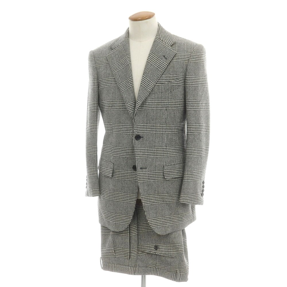 【中古】トゥモローランド TOMORROWLAND ウール グレンチェック 3つボタンスーツ ブラックxアイボリー【 48 】【 状態ランクD 】【 メンズ 】
