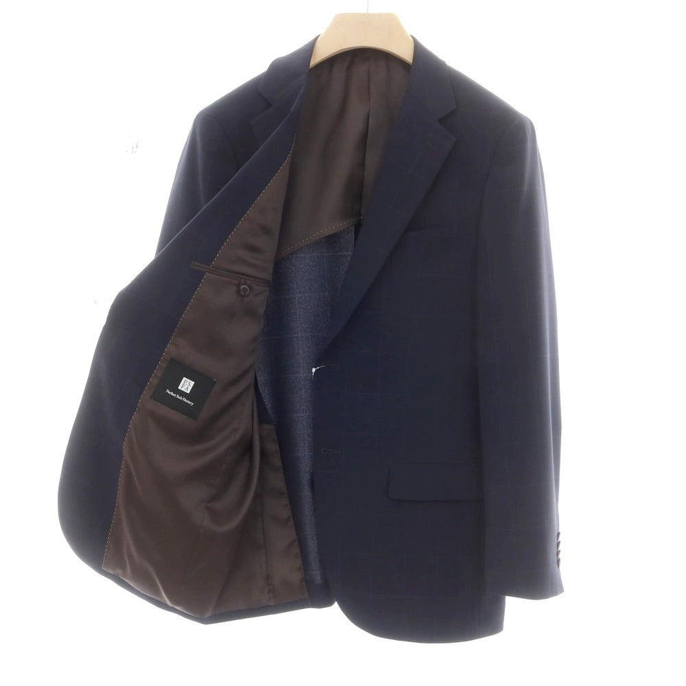 【中古】パーフェクトスーツファクトリー P.S.FA ポリエステル チェック 2つボタンスーツ ダークネイビー【 表記なし(L位) 】【 状態ランクA 】【 メンズ 】