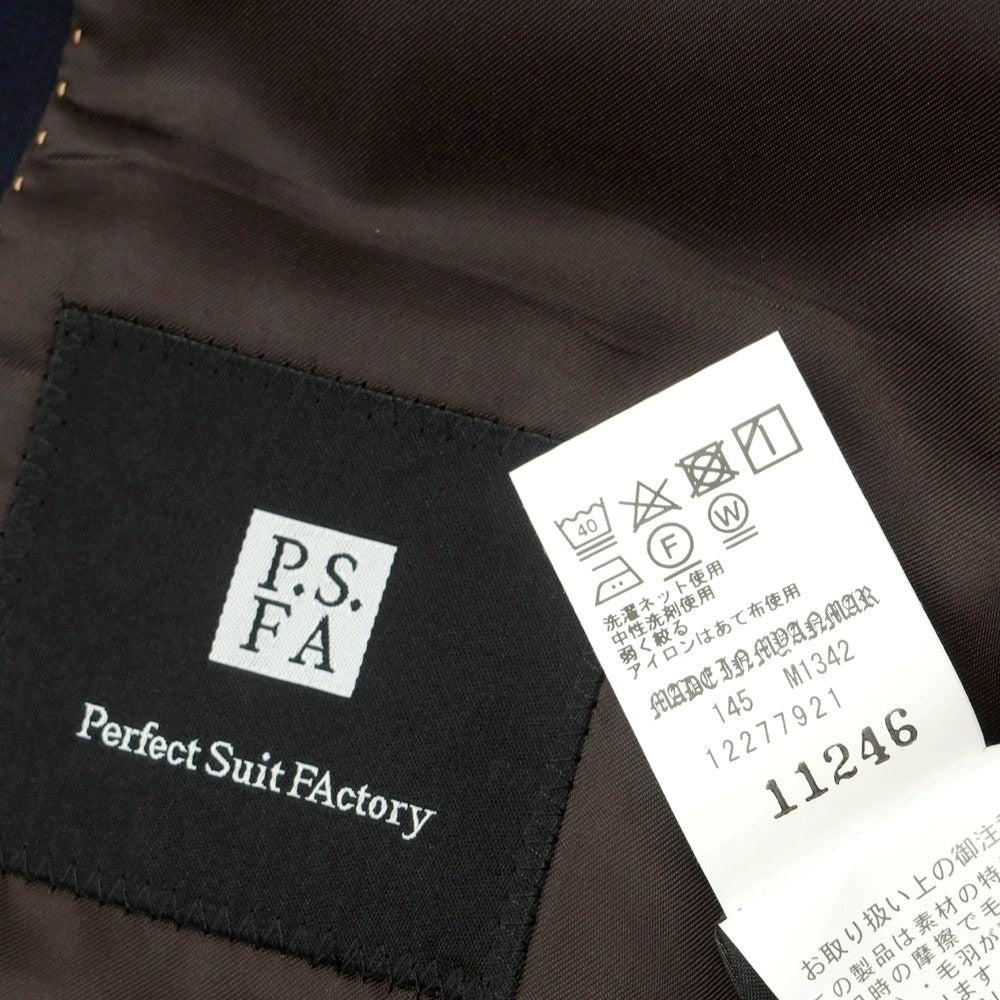【中古】パーフェクトスーツファクトリー P.S.FA ポリエステル チェック 2つボタンスーツ ダークネイビー【 表記なし(L位) 】【 状態ランクA 】【 メンズ 】