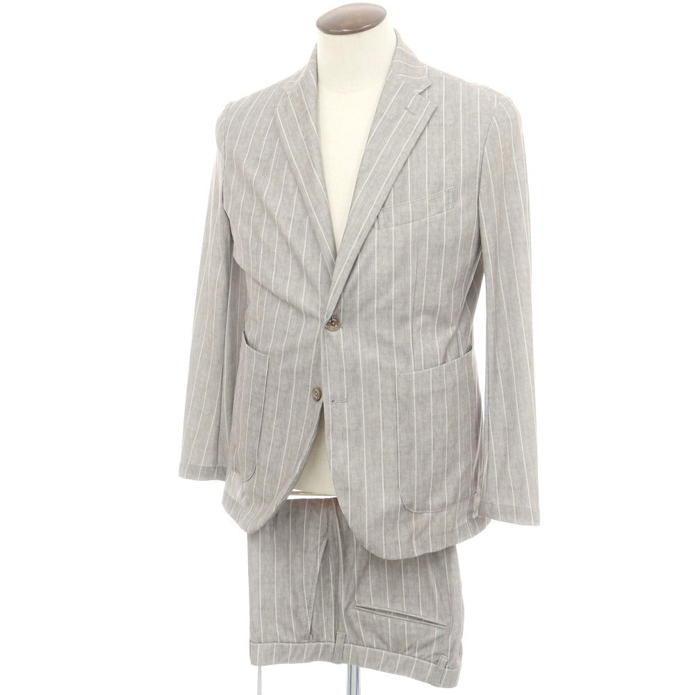 【中古】ジーステージ g-stage ストレッチポリエステル ストライプ 2つボタンスーツ グレージュ【 50/48 】【 状態ランクB 】【 メンズ 】