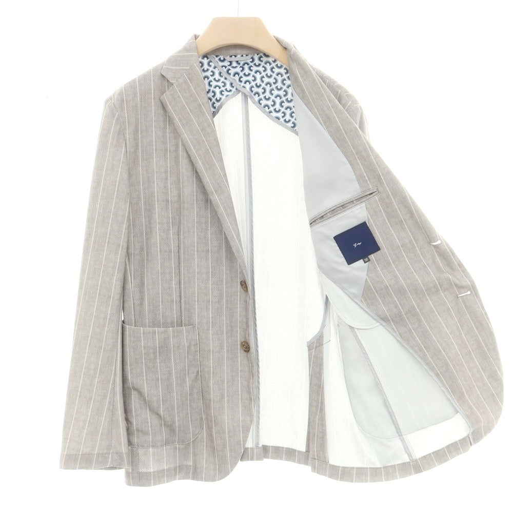 【中古】ジーステージ g-stage ストレッチポリエステル ストライプ 2つボタンスーツ グレージュ【 50/48 】【 状態ランクB 】【 メンズ 】