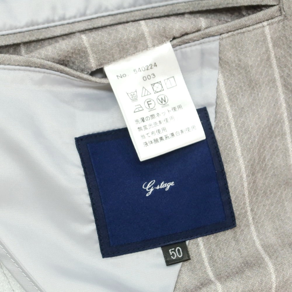 【中古】ジーステージ g-stage ストレッチポリエステル ストライプ 2つボタンスーツ グレージュ【 50/48 】【 状態ランクB 】【 メンズ 】