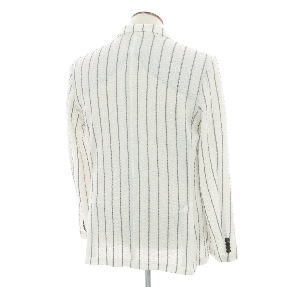 【中古】ジーステージ g-stage コットンポリエステルジャージー ストライプ ダブルジャケット ホワイトxネイビー【 50 】【 状態ランクC 】【 メンズ 】