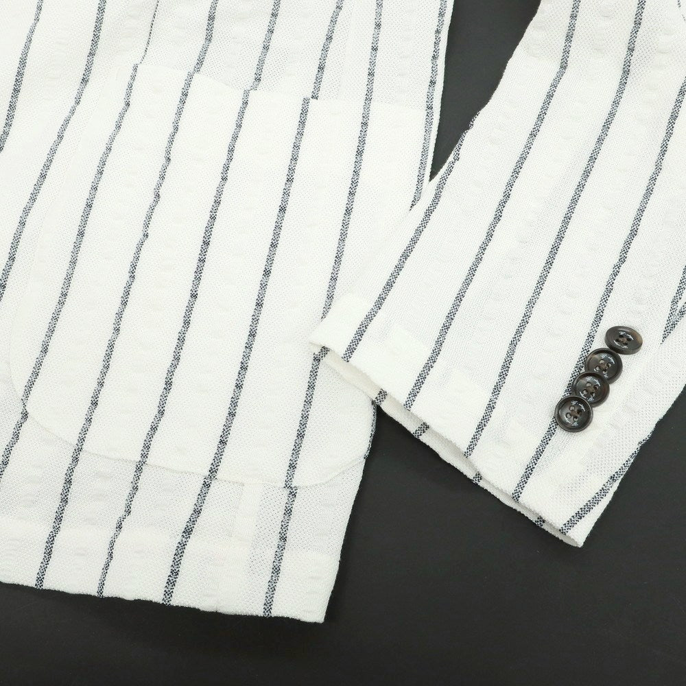 【中古】ジーステージ g-stage コットンポリエステルジャージー ストライプ ダブルジャケット ホワイトxネイビー【 50 】【 状態ランクC 】【 メンズ 】