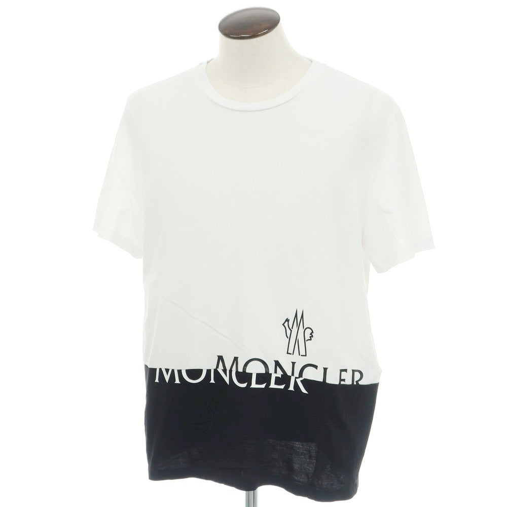 【中古】モンクレール MONCLER コットン クルーネック 半袖Tシャツ ホワイトxブラック【 L 】【 状態ランクB 】【 メンズ 】