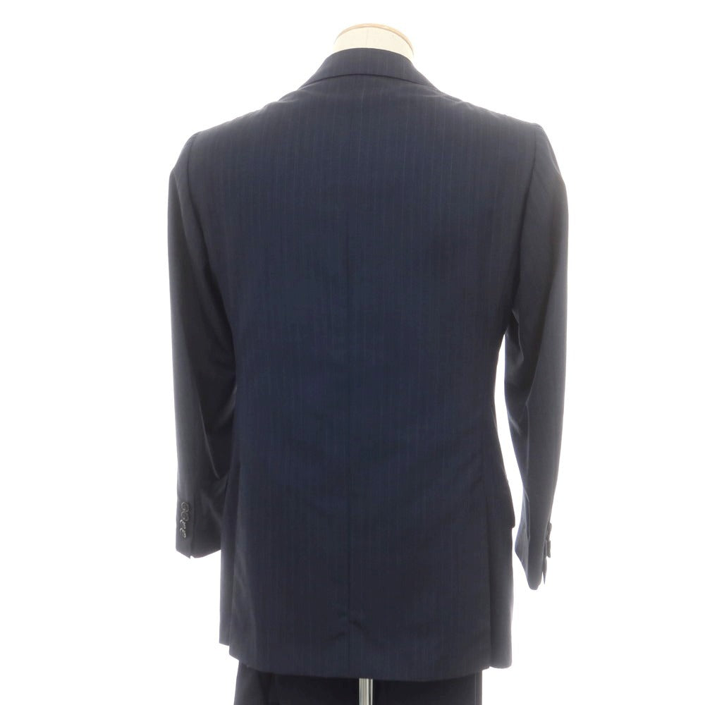 【中古】サルトリア アットリーニ Sartoria Attolini ウールカシミヤ ストライプ 3つボタンスーツ ネイビーxブルー【 44 】【 状態ランクC 】【 メンズ 】