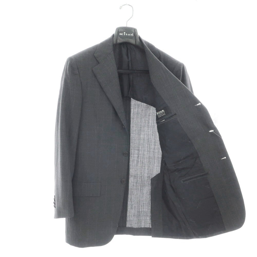 【中古】キートン Kiton ウール ストライプ テーラードジャケット グレー【 44 】【 状態ランクC 】【 メンズ 】