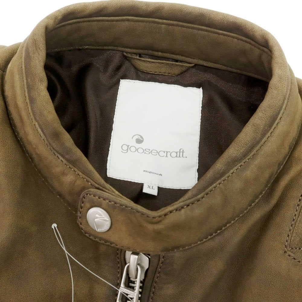 【中古】グースクラフト goosecraft ラムレザー シングルライダースジャケット オリーブカーキ系【 XL 】【 状態ランクC 】【 メンズ 】