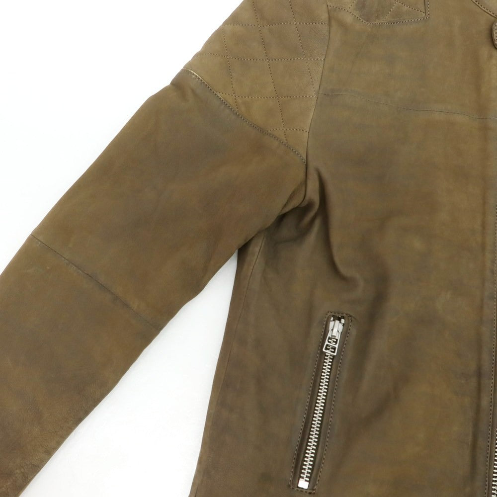 【中古】グースクラフト goosecraft ラムレザー シングルライダースジャケット オリーブカーキ系【 XL 】【 状態ランクC 】【 メンズ 】