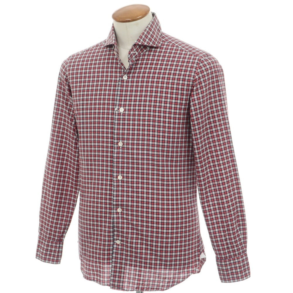【中古】ジャンネット giannetto コットン チェック ホリゾンタルカラー カジュアルシャツ レッドxネイビー【 40 】【 状態ランクC 】【 メンズ 】