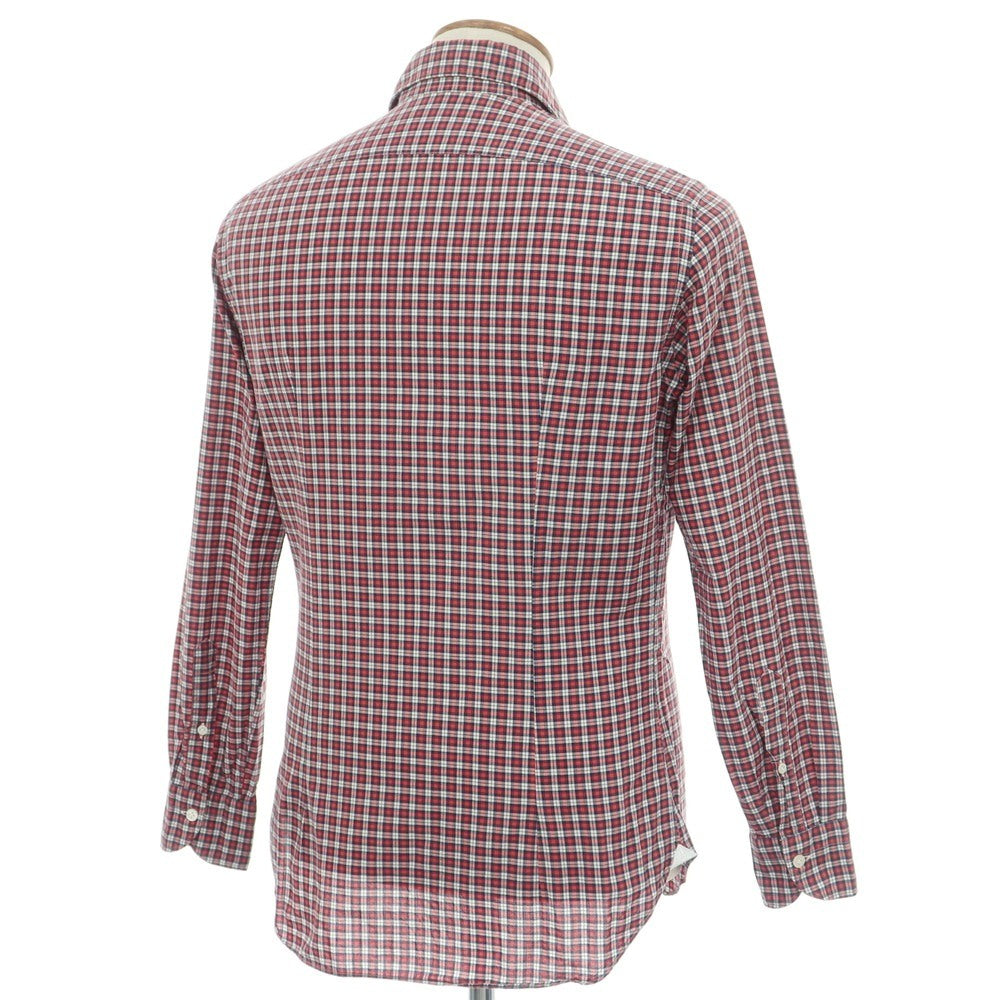【中古】ジャンネット giannetto コットン チェック ホリゾンタルカラー カジュアルシャツ レッドxネイビー【 40 】【 状態ランクC 】【 メンズ 】