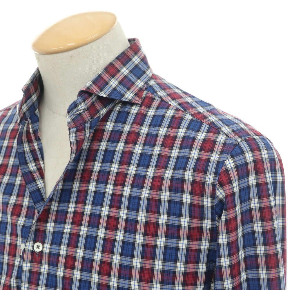 【中古】チット CIT LUXURY コットン チェック ワイドカラー カジュアルシャツ ブルーxダークレッド×ネイビー【 38 】【 状態ランクC 】【 メンズ 】