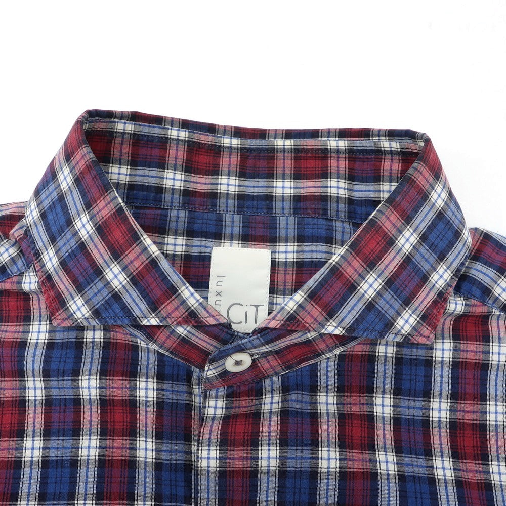 【中古】チット CIT LUXURY コットン チェック ワイドカラー カジュアルシャツ ブルーxダークレッド×ネイビー【 38 】【 状態ランクC 】【 メンズ 】