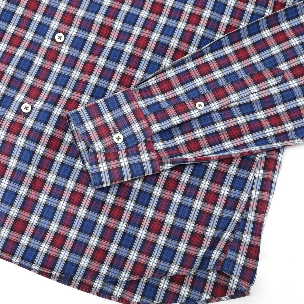 【中古】チット CIT LUXURY コットン チェック ワイドカラー カジュアルシャツ ブルーxダークレッド×ネイビー【 38 】【 状態ランクC 】【 メンズ 】
